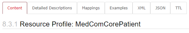 Content of the menu bar for the profile